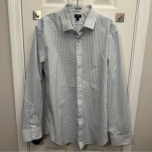 J. Crew Men's White and Blue Plaid Shirt